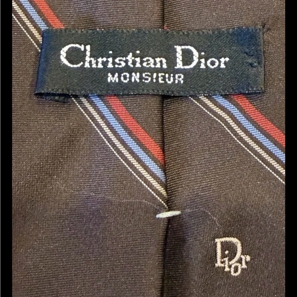 Christian Dior Monsieur Vintage Necktie Brown Diagonal Stripe Woven Logo